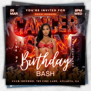 Cancer Season Party Flyer, Birthday Szn Flyer, Cancer Invitation Flyer, Cancer Birthday Event, Social Media Flyer, Premade Flyer Template