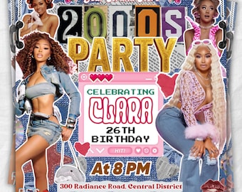 Early 2000s Party Flyer | Retro Y2K Birthday Invitation | 90s Club DJ Theme | DIY Canva Editable House Party Invite | Millennial Throwback