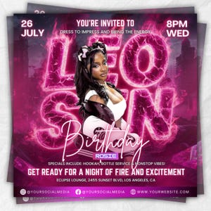Leo Season Party Flyer, Birthday Szn Flyer, Leo Invitation Flyer, Leo Birthday Event, Social Media Flyer, Premade Flyer Template