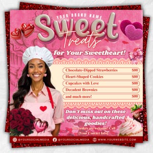 Valentine&#39;s Sweet Treats Flyer, February Bake Sale Flyer, Valentine Special Bakery Flyer, Valentine Sale Flyer, Canva Editable Template