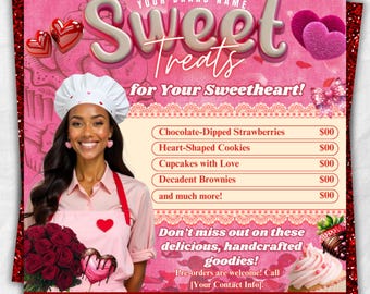 Folleto de dulces de San Valentín, folleto de venta de pasteles de febrero, folleto de panadería especial de San Valentín, folleto de venta de San Valentín, plantilla editable de Canva