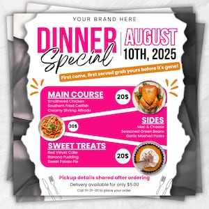 Dinner Sale Flyer, Sunday deal Special Flyer Restaurant Food menu business flyer, Editable Flyer Canva Template, Dinner special Flyer