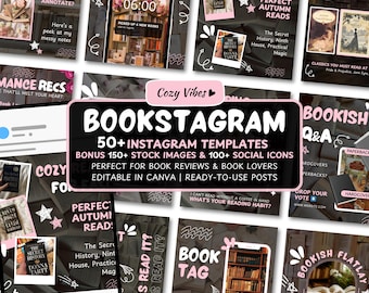 Aesthetic Bookstagram Template, Trendy IOS Cozy Bookish Instagram for Book Lovers,Authors,Readers,Influencer,Bloggers & Social Media Content