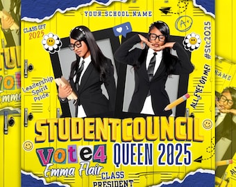 Blue And Yellow Student Council Campaign Flyer For Queen,Editable School Election Poster,Vote for Homecoming Queen, Class President Campaign