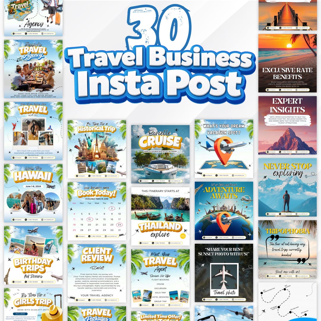 Travel Agent Instagram Posts Bundle, 30+ Travel Agent Social Media ...