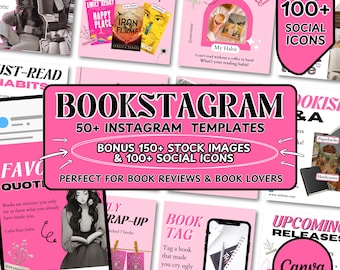 Modelo Canva Rosa para Bookstagram, Modelo de Resenha de Livro para Bookstagram, Modelo de Romance para Bookstagram de Autor, Modelo Canva para Bookstagram de Mídia Social