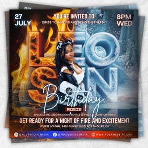 Leo Season Party Flyer, Birthday Szn Flyer, Leo Invitation Flyer, Leo Birthday Event, Social Media Flyer, Premade Flyer Template