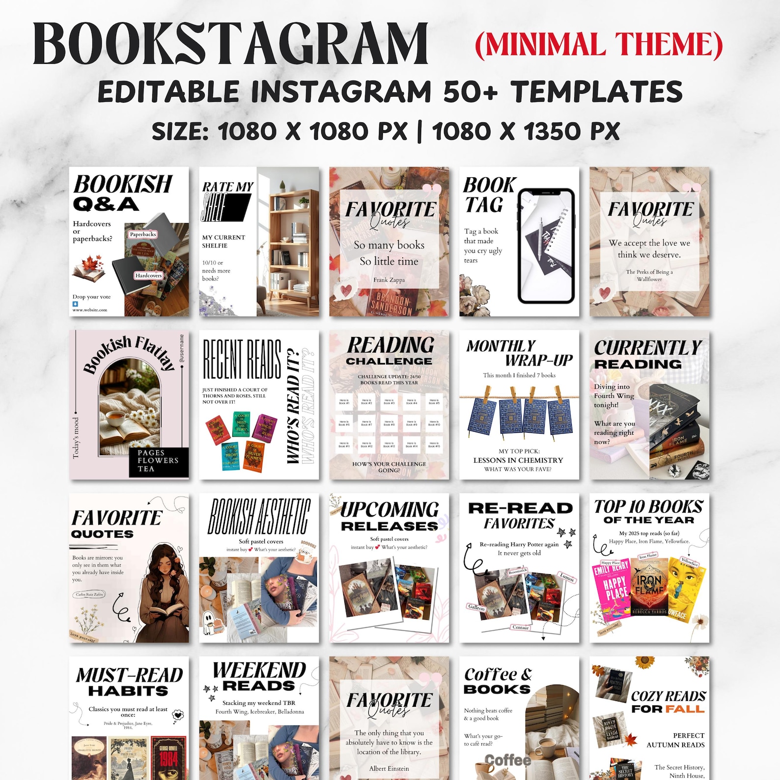 Bookstagram Template Instagram for Canva, Bookish Social Media Kit ...