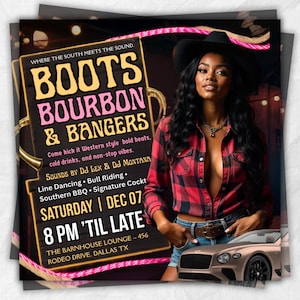 Western Party Flyer, Night Club Flyer, Summer Pool Party Flyer, Cowgirl Party, Social Media Flyer, Editable Canva Template, Instant Download