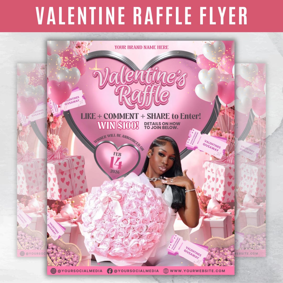 Raffle Flyer for Valentines Day, DIY Flyer Template Design, February ...