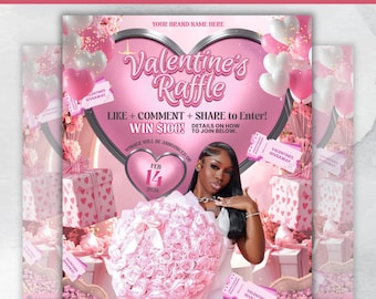 Raffle Flyer For Valentines Day, DIY Flyer Template Design, February Giveaway Flyer, Valentine's Raffle Ticket Flyer, Canva Editable Flyer