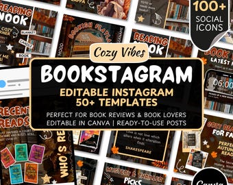 Autumn Bookstagram Carousel Template and Booktok Instagram Posts,Cozy Aesthetic Post for Book Lovers,Authors & Bloggers Social Media Content