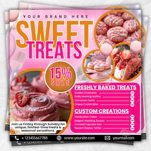 Bakery Flyer, Cake Flyer, Sweet Treats Flyer,  Sweet Treats Flyer, Pastry Flyer, Bake Shop Flyer, Pastry Flyer template, Cake Sweets Flyer