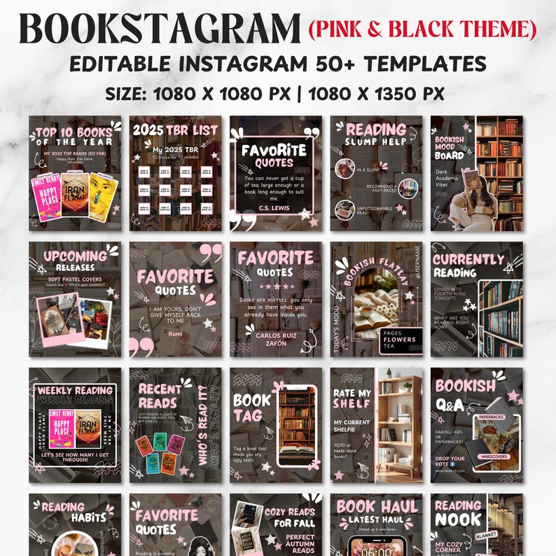 Bookstagram Template Instagram for Canva, Bookish Social Media Kit ...