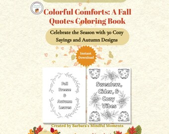Fall Quotes Coloring Book: 30 Cozy Autumn Designs (PDF)