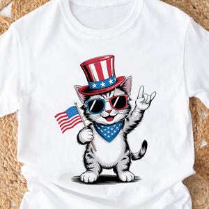Comfort Colors 4th of July Cat Shirt, Cat Rock Shirt, Fourth of July Cat T-shirts, Independence Day Shirt, Patriotic Cat Moewica Shirt