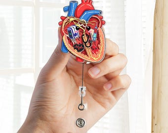 Heart Shaker Badge Reel, Cardiology Nurse Badge Holder, Cardiac Anatomy Badge Reel, Cardiology Gift