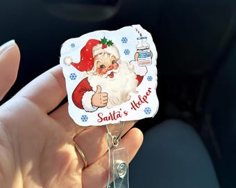 Santa’s Helper Propofol Christmas Badge Reel, Funny Anesthesia Badge Holder for CRNA Anesthesiologist OR Nurse, Holiday Medical Gift
