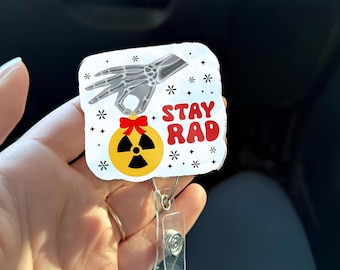 Portacredencial navideño de radiología, Insignia de técnico de rayos X "Stay Rad", Regalo divertido para técnico radiólogo, Portacredencial navideño de radiología