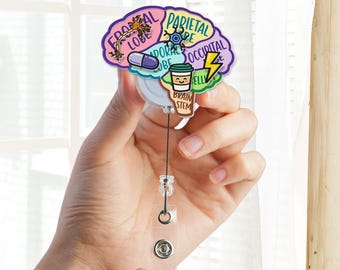 Brain Anatomy Shaker Badge Reel, Neurology Badge Reel, Cute Brain Badge Reel, Medical Shaker ID Holder, Neuro Nurse Badge Reel