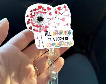 Todo comportamiento es una forma de comunicación – Portatarjetas con forma de corazón y diente de león para profesores de SPEd, ABA, SLp y OT – Regalo de apoyo conductual