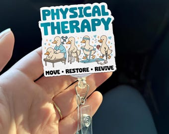 Carrete de insignia de ganso de fisioterapia / Regalo para terapeuta de fisioterapia / Accesorio técnico de rehabilitación / Lindo soporte para identificación de enfermera de fisioterapia / Insignia de movimiento, restauración y reactivación
