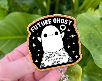 Carrete de insignias fantasma divertido: portaidentificación de Halloween con tabla Ouija - Regalo para enfermera