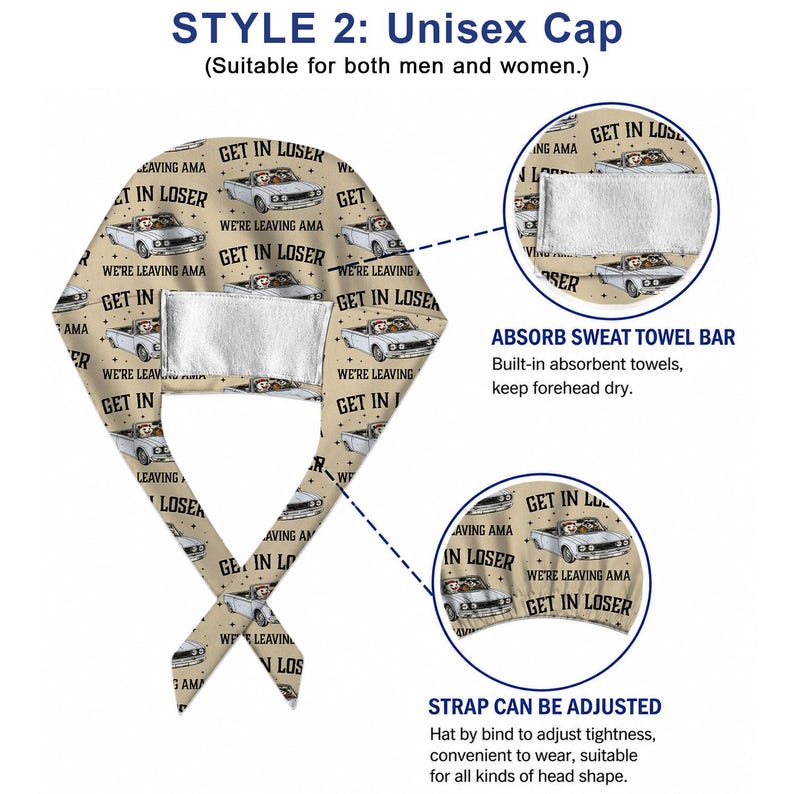 Funny Raccoon Scrub Cap, “Get In Loser We’re Leaving AMA” Surgical Hat, Cute Nurse Scrub Cap, Medical Humor OR Cap, Tie Back Scrub Hat bild 5
