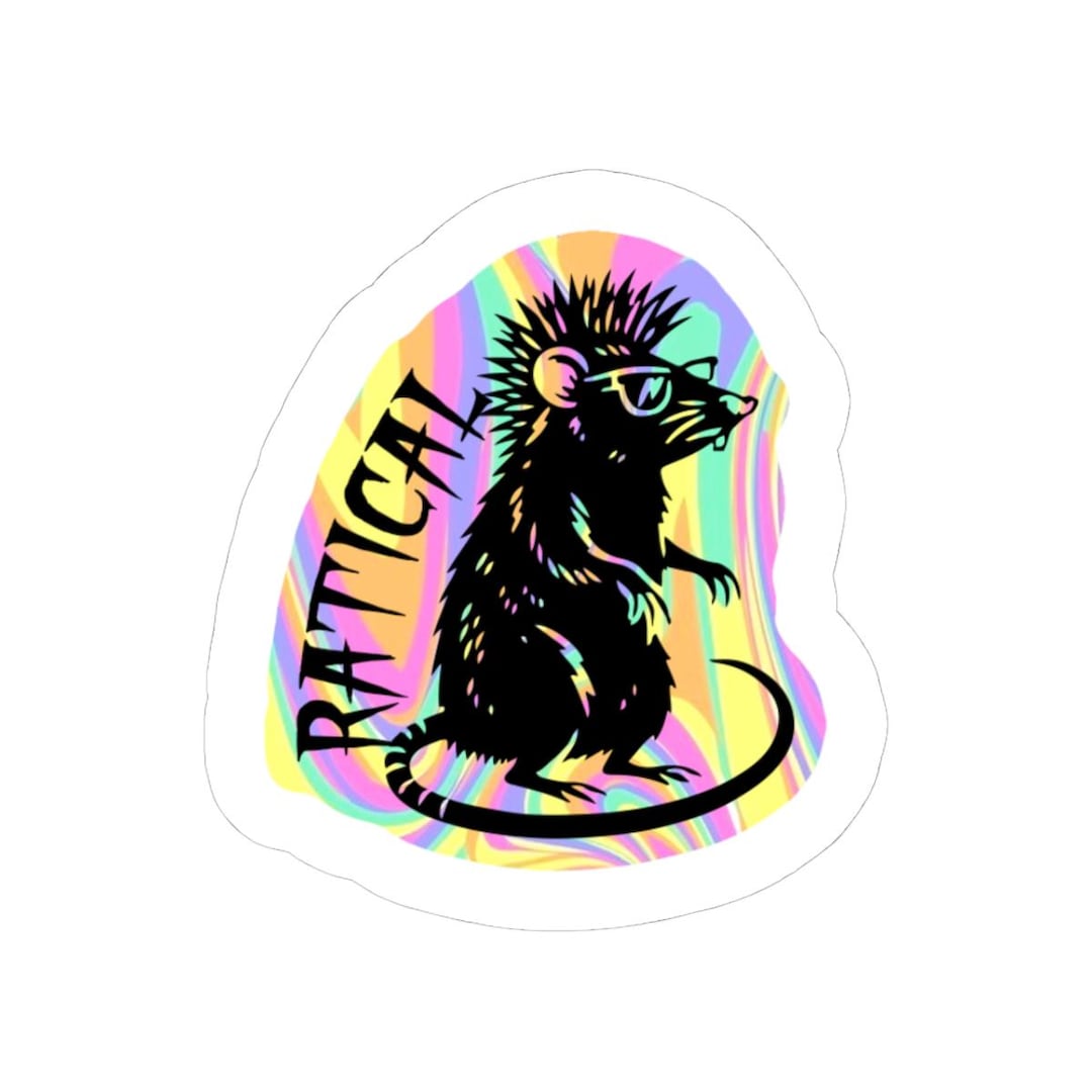 Angry Rat Sticker Ratical Funny Rat Sticker – Retro 90s Psychedelic Mouse Pun Design ...