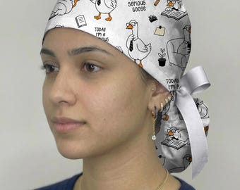 Bonnet rigolo en forme d'oie, aujourd'hui je suis une oie sérieuse, bonnet chirurgical, jolie casquette d'infirmière canard, casquette médicale à attacher dans le dos ou cadeau d'infirmière