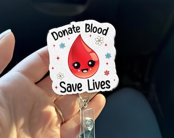 Donate Blood Save Lives Badge Reel, Cute Phlebotomist Badge Holder, Lab Tech Blood Bank Gift, Kawaii Blood Drop Nurse CNA Badge Reel