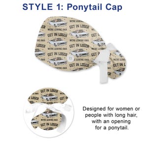 Funny Raccoon Scrub Cap, “Get In Loser We’re Leaving AMA” Surgical Hat, Cute Nurse Scrub Cap, Medical Humor OR Cap, Tie Back Scrub Hat bild 4