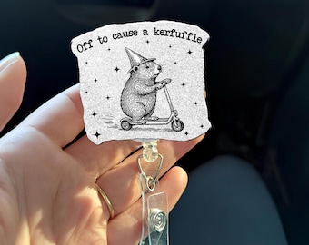 Off to Cause a Kerfuffle Badge Reel, Funny Vintage Hamster Badge, Scooter Critter ID Holder, Cute Office Nurse Badge Reel, Whimsical Gift