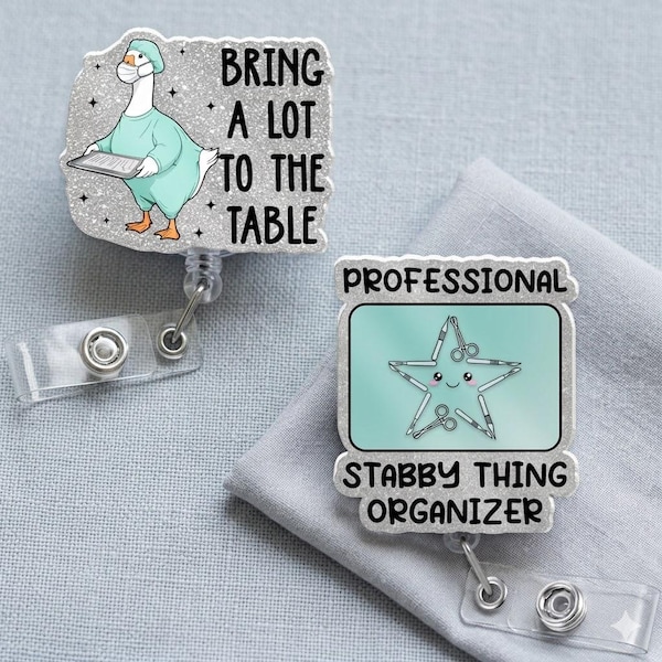 Chirurgische tech-badgehaspel, grappige OR-badgehaspel, professionele stabby-ding organizer-badge, chirurgisch cadeau, ID-houder chirurg, 2-delige badgehaspel