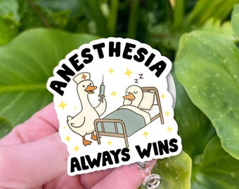 Anesthesia Always Wins Badge Reel, Funny Anesthesiologist CRNA Badge Holder, Cute Medical Humor Gift for OR Nurse, Surgery Staff Badge Clip