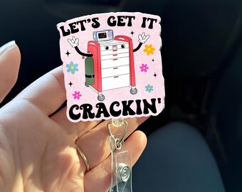 Let’s Get It Crackin Badge Reel, Funny Anesthesia CRNA Nurse Medical Badge Holder Cute Hospital Gift