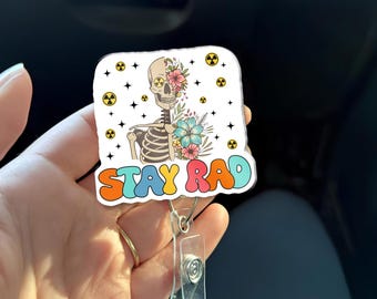 Stay Rad Badge Reel – Funny Radiology Tech Gift, X-ray Tech Skeleton Badge, Retro Medical Badge Holder for Healthcare Workers