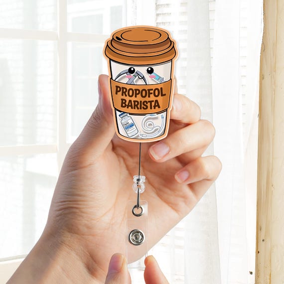 Propofol Barista Shaker Badge Reel, Anesthesia Badge Reel, CRNA Badge Reel, Funny Medical Badge Reel, Coffee Shaker ID Holder