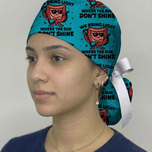 Funny GI Nurse Scrub Cap We Bring Light Where The Sun Don’t Shine, Colonoscopy Scrub Hat, Humor Medical Scrub Cap, Gastro Nurse Cap