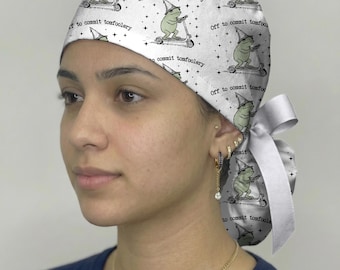 Funny Frog Scrub Cap, Off to Commit Tomfoolery Surgical Hat, Cute Frog Scooter Nurse Cap, Whimsical Medical Scrub Hat Gift