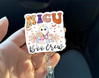 NICU Boo Crew Badge Reel – Halloween Ghost Nurse Retractable ID Holder for NICU Nurse, L&D, Neonatal, Respiratory Therapist Gift - Nicu Week