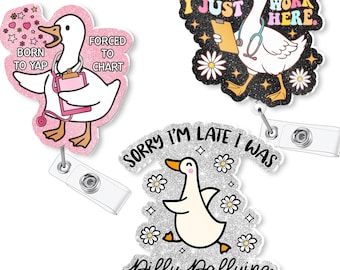 Funny Goose Nurse Badge Reel Set: Retractable ID Tag Clip
