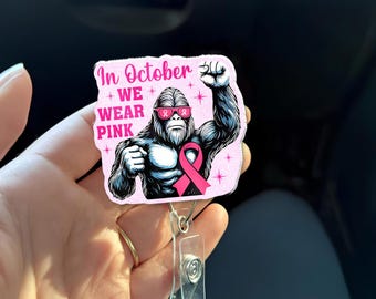 Badgehaspel borstkanker: in oktober dragen we roze gorilla-ID-houder, roze lint verpleegkundige-dokter-badgeclip, cadeau voor overlevende