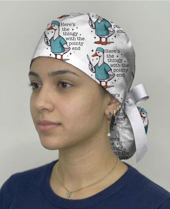 Funny Surgical Goose Scrub Cap, Nurse Humor Hat, Here’s the Thingy With the Pointy End, OR Nurse Gift, Medical Surgical Cap