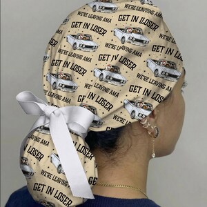 Funny Raccoon Scrub Cap, “Get In Loser We’re Leaving AMA” Surgical Hat, Cute Nurse Scrub Cap, Medical Humor OR Cap, Tie Back Scrub Hat bild 7