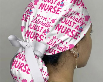 Casquette de gommage d'infirmière drôle, je suis littéralement juste une infirmière, joli chapeau chirurgical rose, casquette de gommage pour la vie d'infirmière, cadeau d'infirmière autorisée, bonnet de gommage médical à la mode