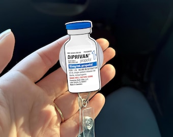 Propofol Vial Badge Reel, Diprivan Anesthesia Badge Holder for CRNA Anesthesiologist OR Nurse, Funny Medical Badge, Surgical Tech Gift