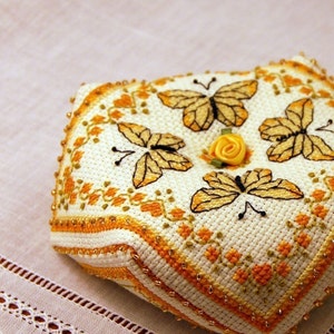 Yellow Butterflies Biscornu Cross Stitch Pattern Instant Download