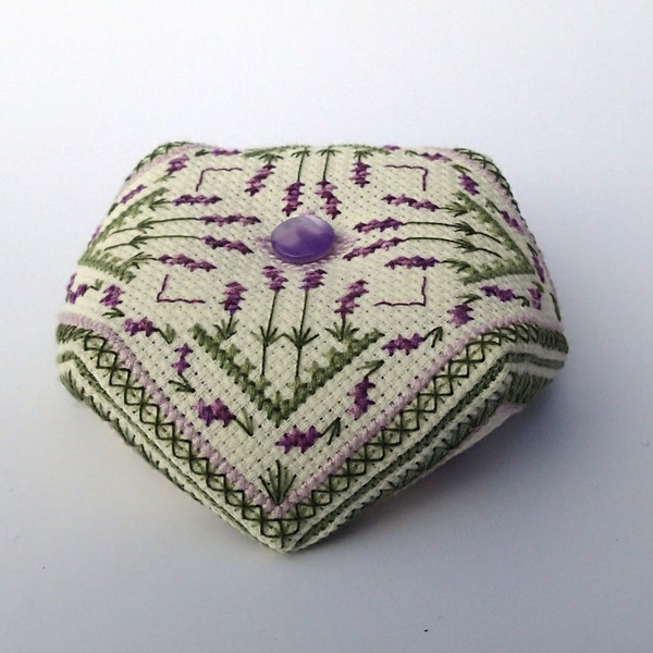 Lavender Fields Biscornu Cross Stitch pattern, Instant Download