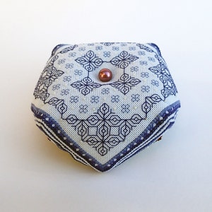 Oberon - Blackwork Biscornu pattern Deep Blue Cross stitch download